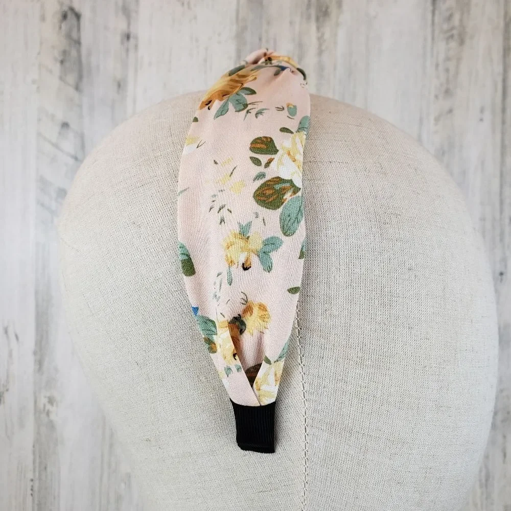 Pink Floral Top Knot Headband